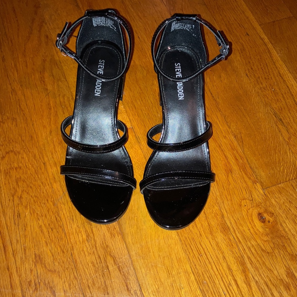 Steve Madden Glossy Black Strappy Heels